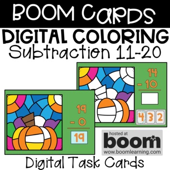 Preview of BOOM Cards - Digital Coloring - Subtraction 11-20