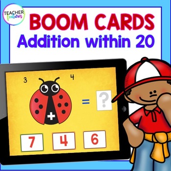 Preview of ADDITION FACTS WITHIN 20 BOOM CARDS Ladybug Theme