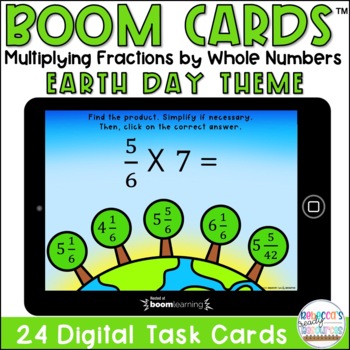 Preview of BOOM Cards™| Earth Day Multiplying Fractions by Whole Numbers