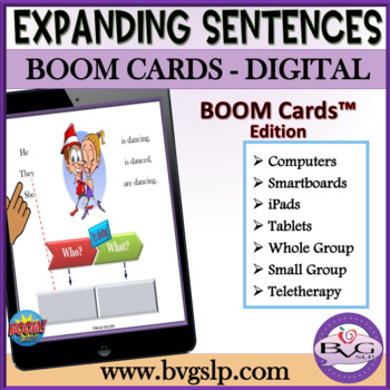 Preview of BOOM Cards Expanding Sentences | Elaboration Practice | Distance Learning