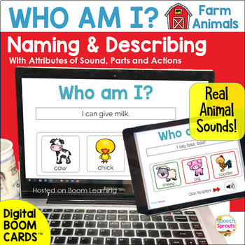 Preview of BOOM Cards™ Farm Animals Vocabulary & Describing for Speech Therapy