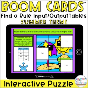 Preview of BOOM Cards™ Find a Rule Input/Output Tables Summer Interactive Puzzle