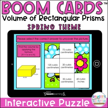 Preview of BOOM Cards™ Find Volume of Rectangular Prisms Spring Puzzle