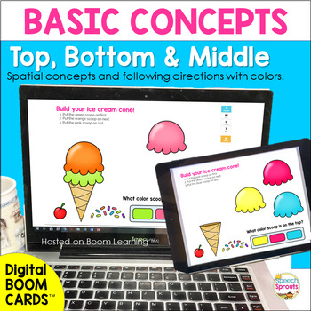 Preview of BOOM Cards Spatial Concepts Top Bottom & Middle Speech Therapy