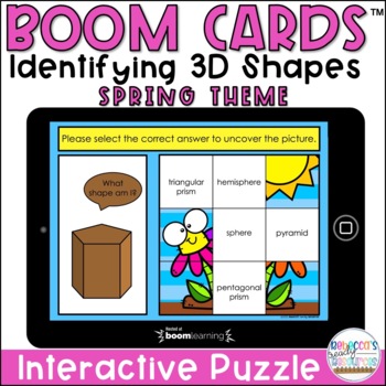 Preview of BOOM Cards™ Identifying 3D Shapes Spring Puzzle
