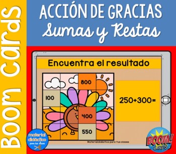 Preview of BOOM Cards™ Jugamos con sumas y restas | Spanish Resources