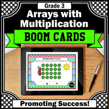 Preview of BOOM Cards Math Arrays with Multiplication Practice 3rd Grade Math Centers