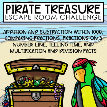 Preview of BOOM Cards Pirate Treasure Math Escape Room | 3rd Grade