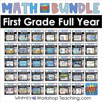 Preview of BOOM Cards Math First Grade Full Year Bundle Digital Task Cards