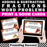 BOOM Cards Math Fractions Word Problems Adding and Subtrac