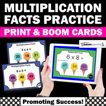 Preview of BOOM Cards Math Multiplication Facts Practice Task Cards Games 3rd Grade Centers
