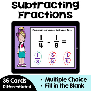 Preview of Subtracting Fractions Boom Cards - Self Correcting