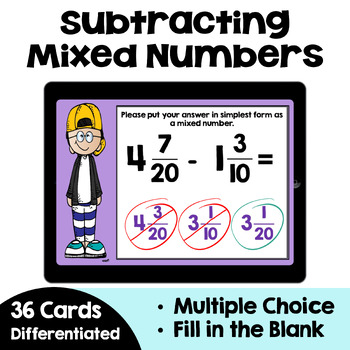 Preview of Subtracting Mixed Numbers Boom Cards - Self Correcting