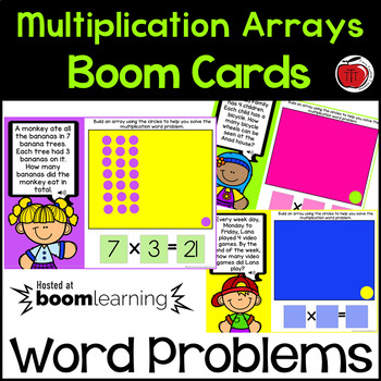 Preview of BOOM Cards Multiplication Word Problems With Arrays - Distance Learning