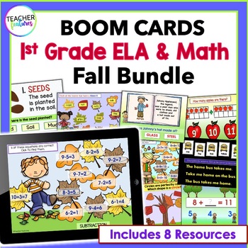 Preview of 1ST GRADE ELA & MATH Autumn Apples BOOM CARD Bundle