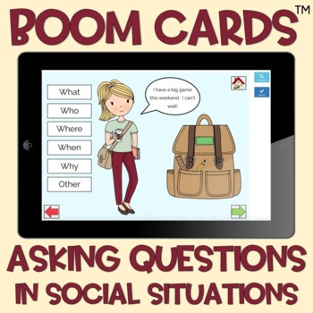 Preview of BOOM Cards™️ Pragmatic Language Asking Peers Social Questions Speech & Language