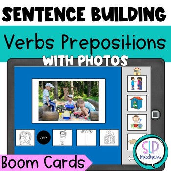 Preview of Speech Therapy Sentence Strips Sentence Building Preposition Visuals Boom Cards