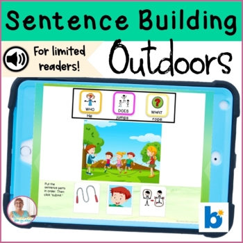 Preview of BOOM Cards | Speech-Language Therapy | Sentence Building | Outdoors