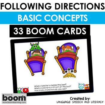 Preview of Speech Therapy Boom Cards WH Questions Basic Concepts Following Directions