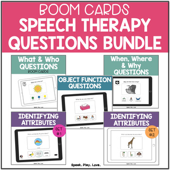 Preview of BOOM Cards Speech Therapy Questions - WH Questions Attributes Object Function