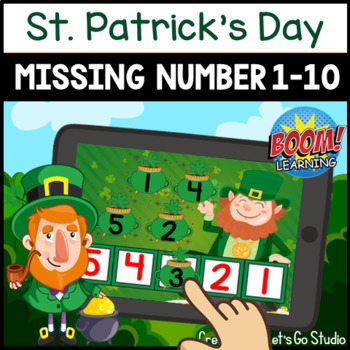 Preview of BOOM Cards St. Patrick's Day Math Whole Missing Number, Missing Numbers 1 - 10