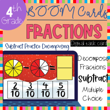 Preview of BOOM Cards Subtract Fractions | Practice Decomposing Fractions - Mixed Fractions