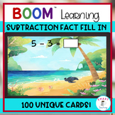 BOOM Cards Subtraction Fill In Fact 100 Unique Cards Turtl