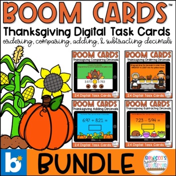 Preview of BOOM Cards™ Thanksgiving Order, Compare, Add, and Subtract Decimals Bundle