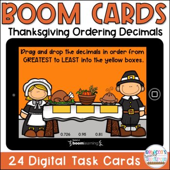 Preview of BOOM Cards™ | Thanksgiving Ordering Decimals | Distance Learning