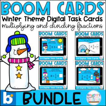 Preview of BOOM Cards™ Winter Themed Multiplying and Dividing Fractions Bundle