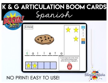 Preview of BOOM Cards in Spanish | K & G  Articulation | for Speech Teletherapy