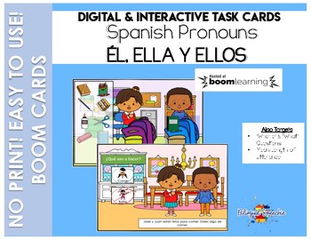 Preview of BOOM Cards in Spanish | Pronouns | for Speech Teletherapy