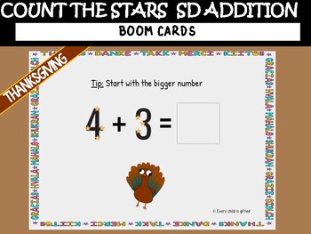 Preview of BOOM 'Count the stars' Single Digit Addition Thanksgiving edition