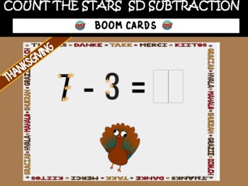 Preview of BOOM 'Count the stars' Single Digit Subtraction - Thanksgiving edition