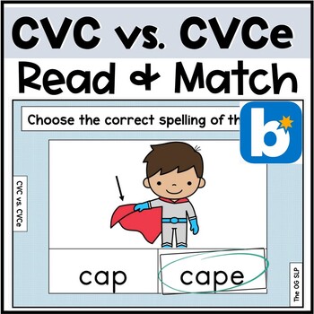 Preview of BOOM Deck CVC vs. CVCe Read and Match Phonics Digital Task Cards