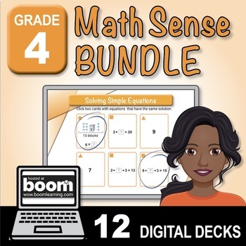 Preview of BOOM Digital Matching: Grade 4 Math Sense Bundle of 12 Decks | Fractions & More