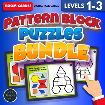 Preview of Pattern Block Puzzles BUNDLE • Levels 1-3 • BOOM Digital Task Cards