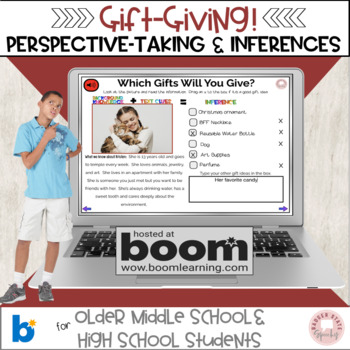Preview of BOOM Gift Giving Inferences Perspective taking Christmas middle high school