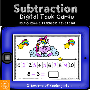 Preview of BOOM cards Subtraction using the Number Line (Unicorn theme) Distance Learning