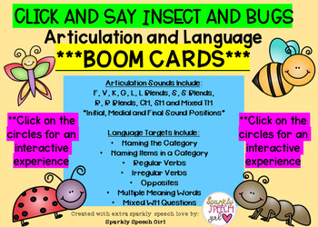 Preview of Click and Say BUGS and INSECTS Articulation and Language BOOM CARDS