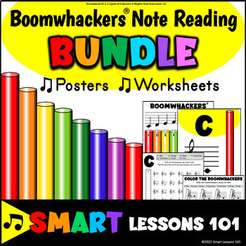 Preview of BOOMWHACKERS® NOTE READING BUNDLE Worksheets Posters Music Note Worksheets
