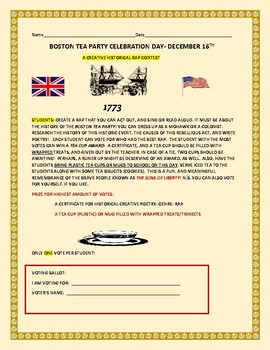 Preview of BOSTON TEA PARTY: AN AMERICAN HISTORY/ POETRY CONTEST