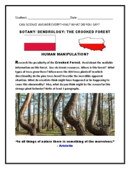 Preview of BOTANY, EARTH SCIENCE, PHILOSOPHY:THE CROOKED FOREST:  6-12, MG, AP BIO, COLLEGE