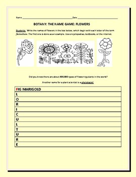 Preview of BOTANY: FLOWERS: A NAME GAME