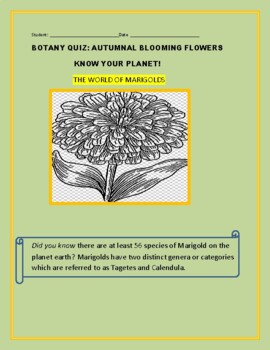 Preview of BOTANY: TAKE HOME QUIZ/ MARIGOLDS  W/ ANSWER KEY  GRS. 6-12
