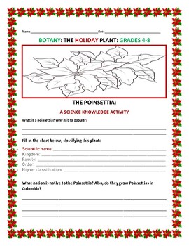 Preview of BOTANY: THE POINSETTIA: A HOLIDAY PLANT: A  CROSS CURRICULAR ACTIVITY