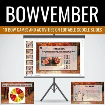 Preview of BOWVEMBER - fall themed orchestra bow activities on editable Google Slides