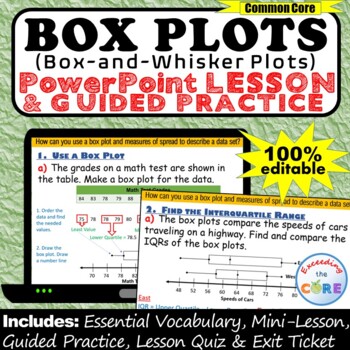 Preview of BOX PLOTS (Box-and-Whisker Plots) PowerPoint Lesson AND Guided Practice DIGITAL