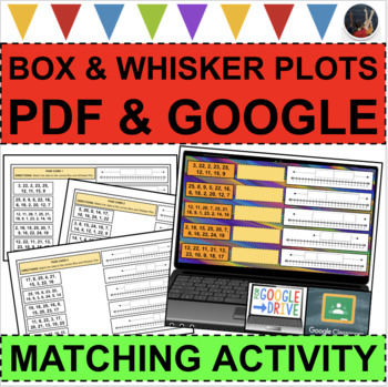 Preview of BOX and WHISKER PLOTS BOX PLOTS Matching Data Task Cards Statistics PDF & GOOGLE