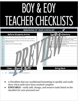 Preview of BOY & EOY Teacher Checklists | EDITABLE